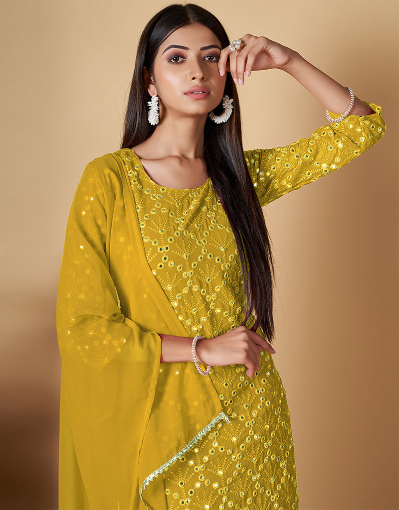 Elegant Yellow Georgette Designer Wedding Salwar Suit - Heavy Embroidered Bridal Wear for Indian Weddings & Special Occasions