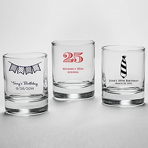 Kate Aspen Personalized 2 oz. Shot Glass & Votive Holder Set - 48pcs White Drinking Glasses with Custom Text - Perfect for Birthday Parties, DIY Wedding Favors, and Milestone Celebration Decor