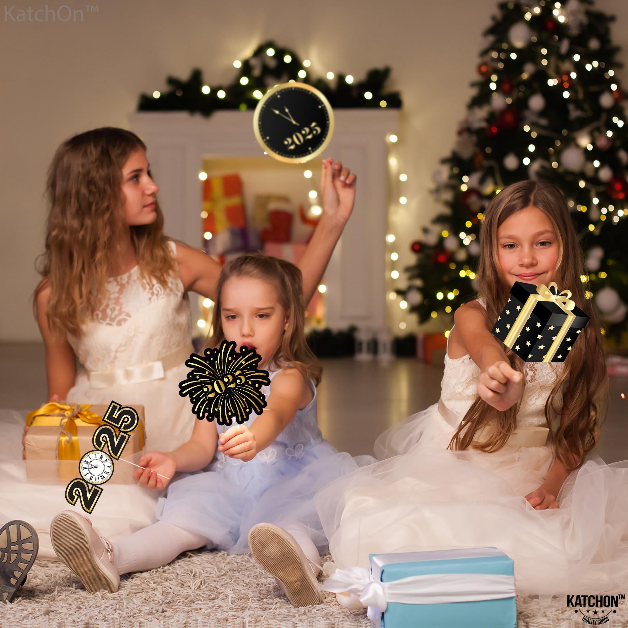 KatchOn 2025 New Year's Eve Photo Booth Props Kit - 35-Piece Set for NYE Party Decorations & Supplies | Fun New Year's Photo Accessories for 2025 Celebrations | Perfect for Countdown Parties, Family Gatherings & Social Media Photos