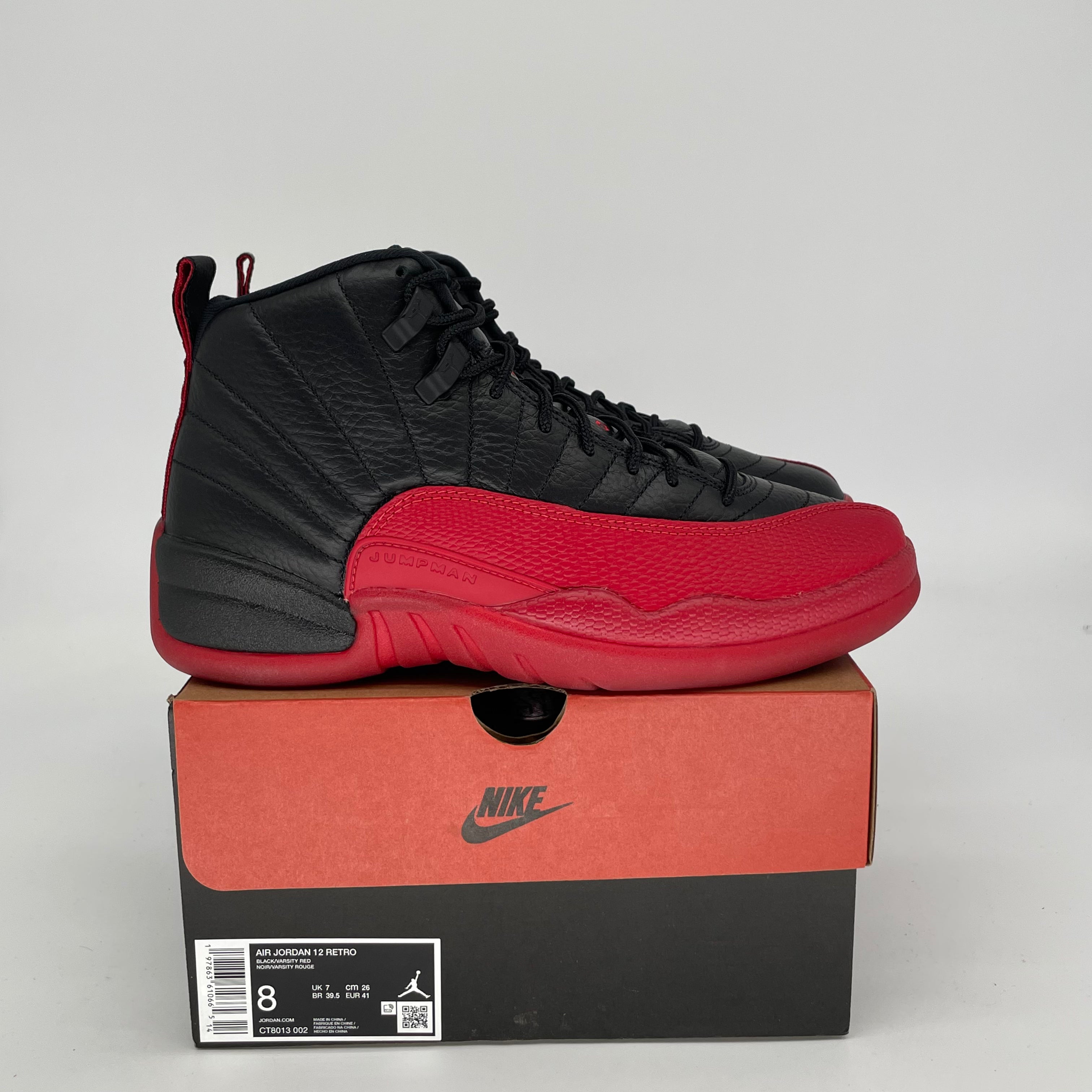 Original Air Jordan 12 Retro 'Flu Game' Basketball Shoes - Men's Size 8 / Women's Size 9.5W (Black/Varsity Red) CT8013-002 - Perfect for NBA Games, Streetwear & Sneaker Collection