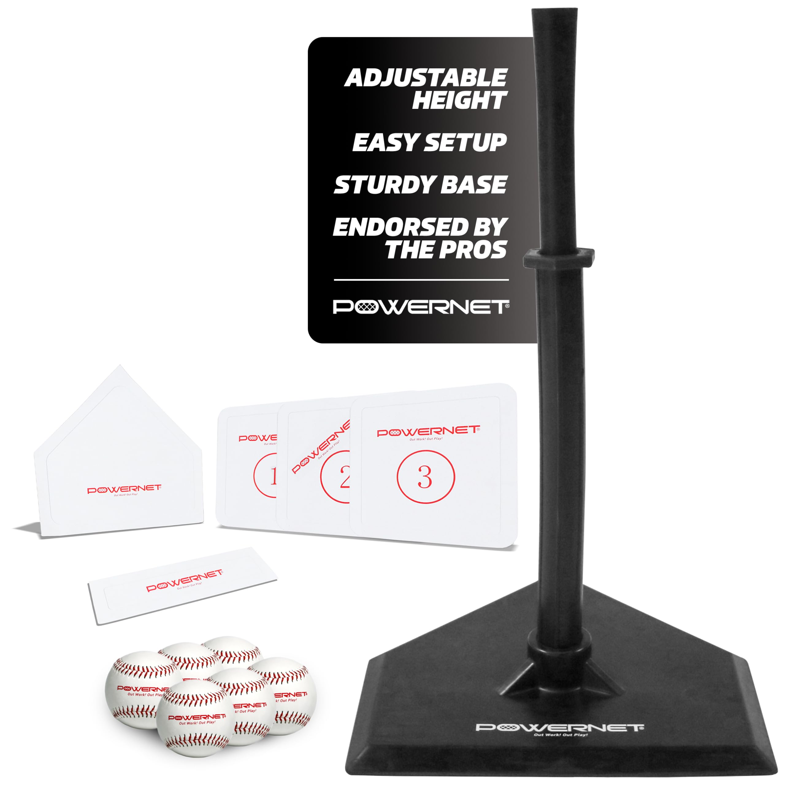 PowerNet T-Ball Baseball Training Set for Kids & Coaches - 6 Soft Core Baseballs, Adjustable Batting Tee & 5 Throw Down Bases - Perfect for Youth Baseball Practice, Tee Ball Games & Backyard Training