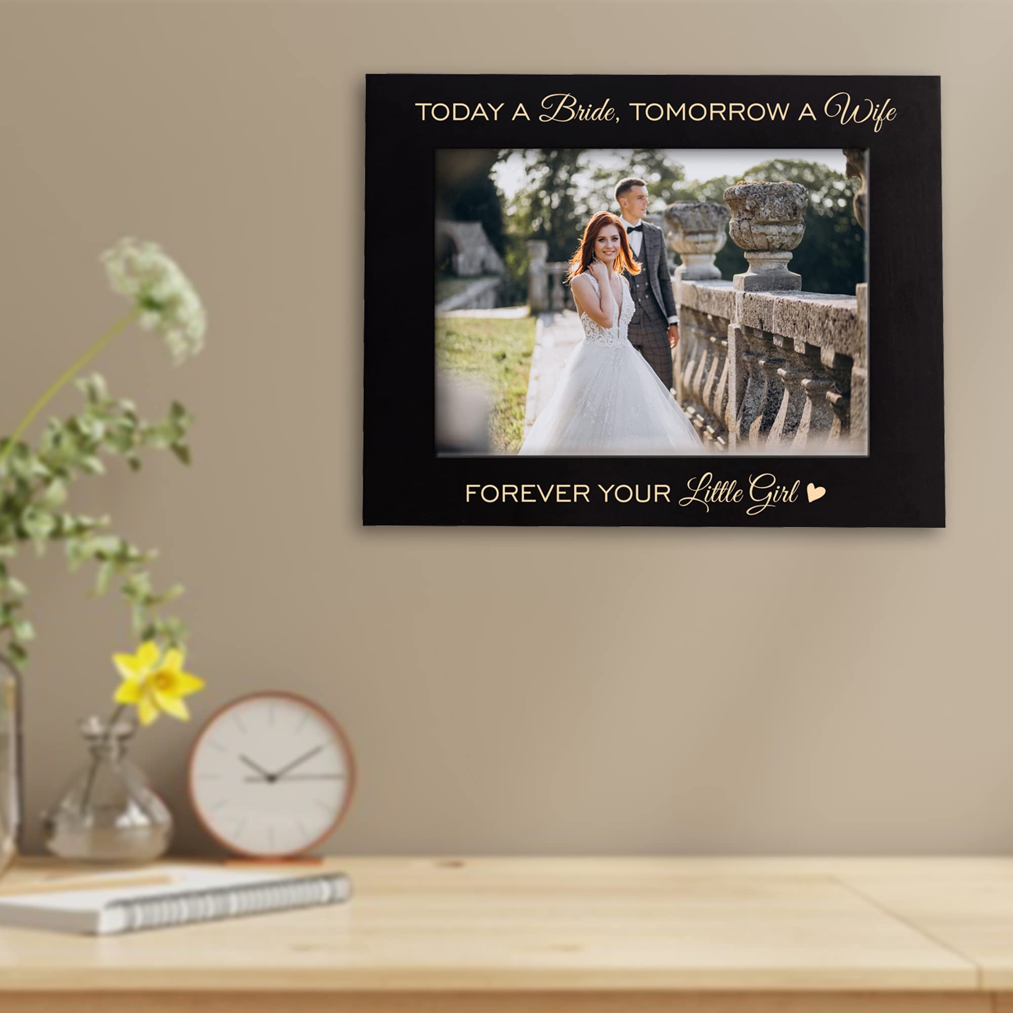 XJF Engraved Picture Frame - 'Today a Bride, Tomorrow a Wife, Forever Your Little Girl' - Perfect Mother of the Bride Gift from Daughter, Wedding Keepsake for Parents - Ideal for Wedding Day, Anniversary & Family Home Decor