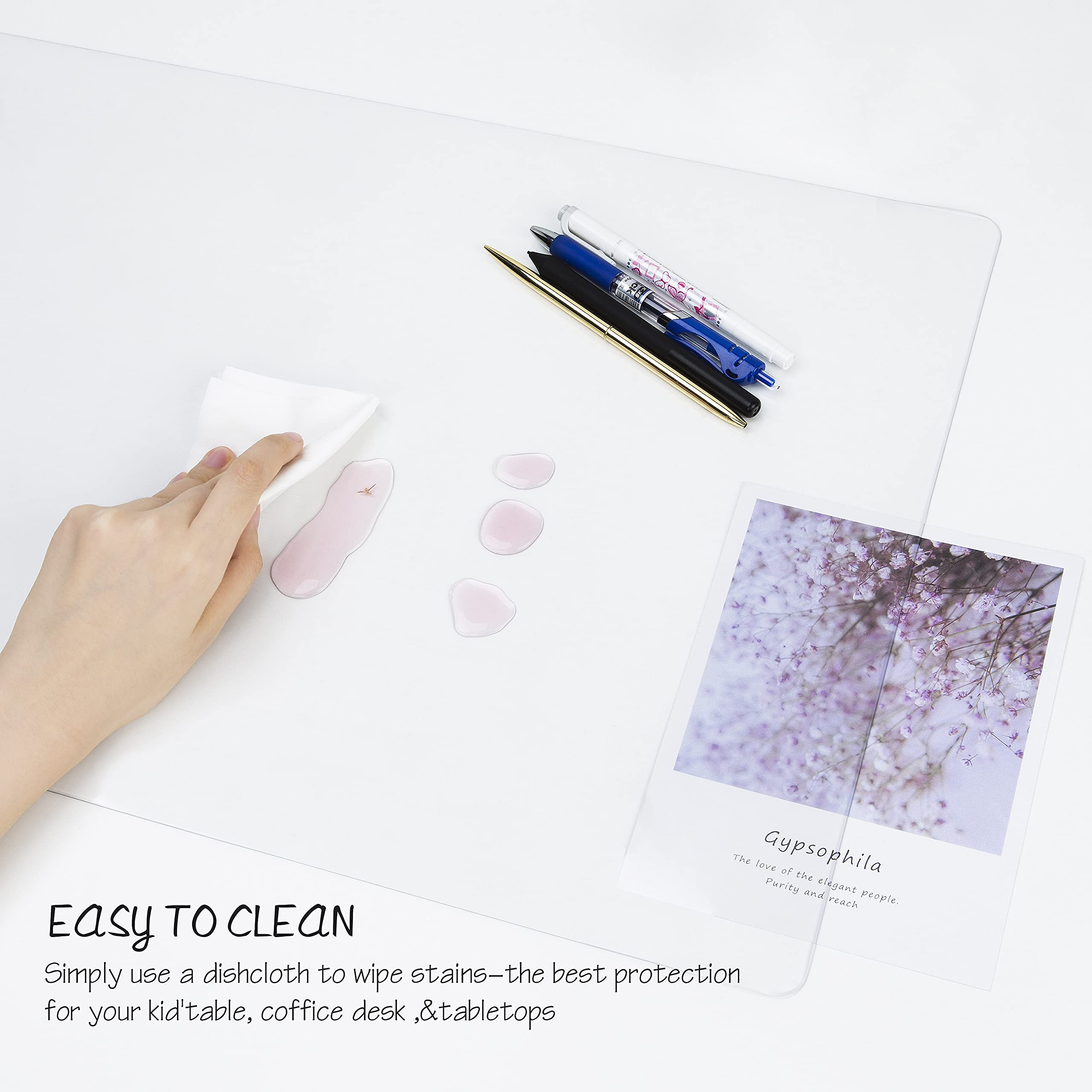 Oterri Clear PVC Desk Pad - 35.4’’x17’’ Heat Resistant & Waterproof Table Protector with Round Edges | Anti-Static Writing Mat for Office, Home, School | Durable Desk Protector for Computers, Laptops, Crafting & Dining Tables