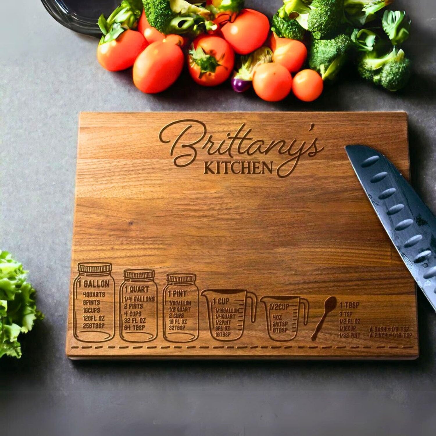 Personalized Engraved Wooden Cutting Board with Kitchen Measurement & Conversion Chart - Unique Cooking Gift for Bakers, Chefs & Home Cooks - Perfect for Wedding, Housewarming & Holiday Gifts - Ideal for Measuring Ingredients, Recipe Conversion & Kitchen Decor