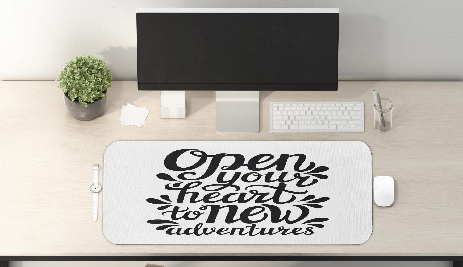 Ambesonne Adventure Themed Computer Mouse Pad - 60s Inspired Design with Motivational Lettering, Non-Slip Rubber Base, Large Gaming Size 31