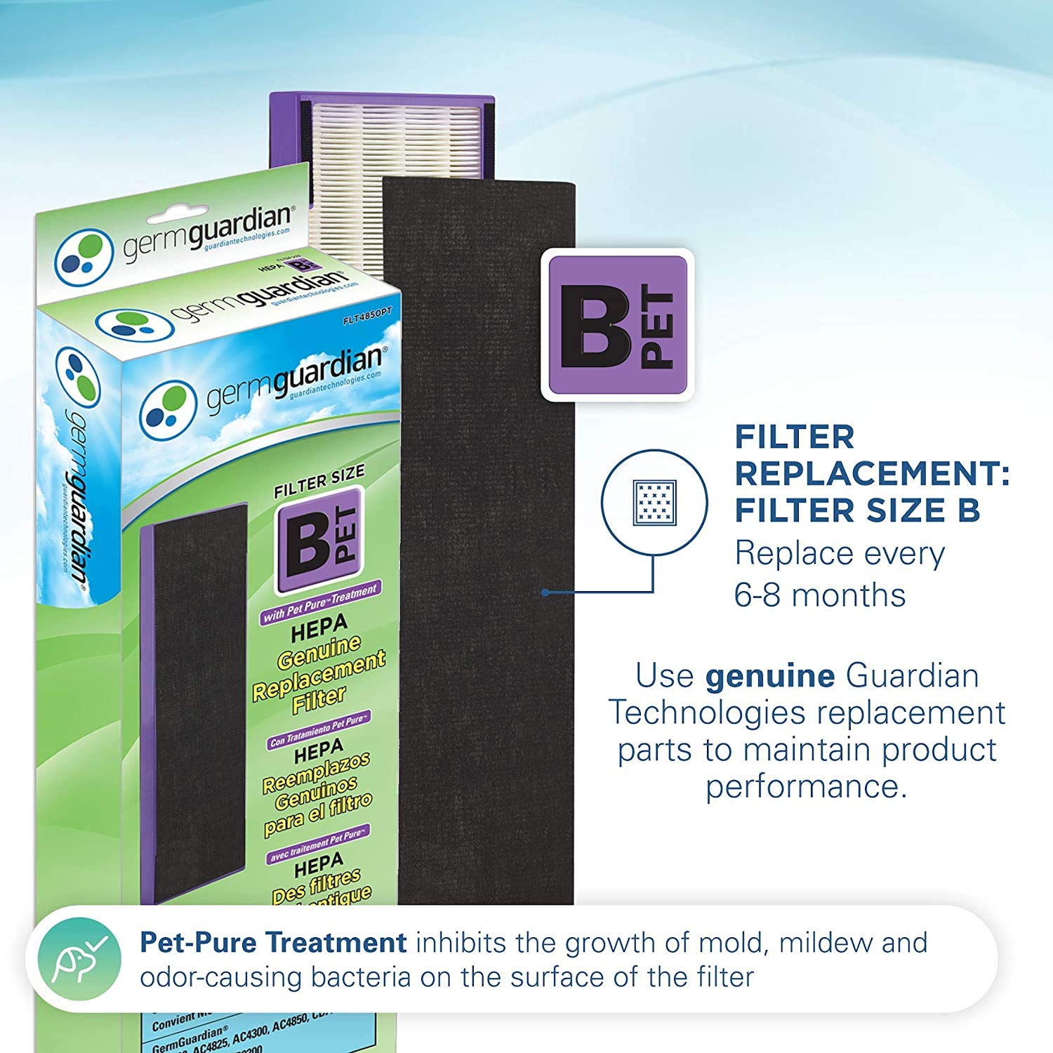 GermGuardian AC4300BPTCA True HEPA Air Purifier with UV-C Light Sanitizer - Removes 99.97% of Dust, Pollen, Pet Dander & Germs - Includes FLT4850PT Replacement Filter - Ideal for Bedrooms, Living Rooms & Offices