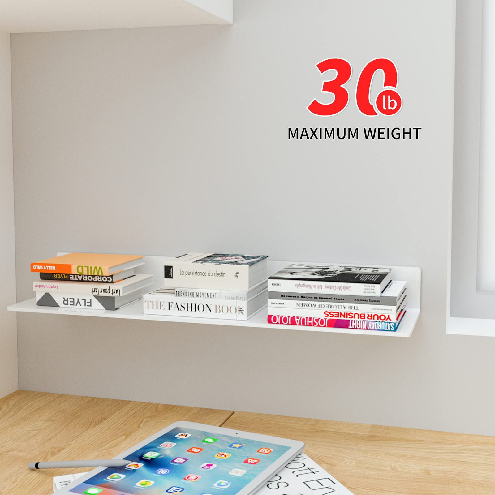 24 Inch Acrylic Floating Wall Shelves (2 Pack) - Clear White Modern Display Ledges for Funko Pop Figures, Home Decor, Living Room, Gaming Room & Plants - Perfect for Collectibles, Books & Small Decor Items