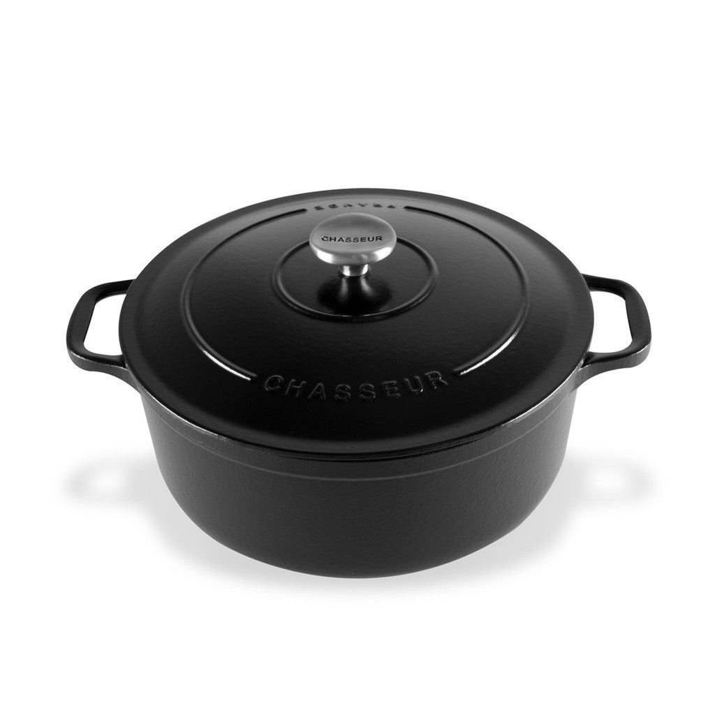 Premium Chasseur Round French Oven 4 Quart (24cm) - Enameled Cast Iron Dutch Oven for Baking, Braising & Slow Cooking - Classic Black