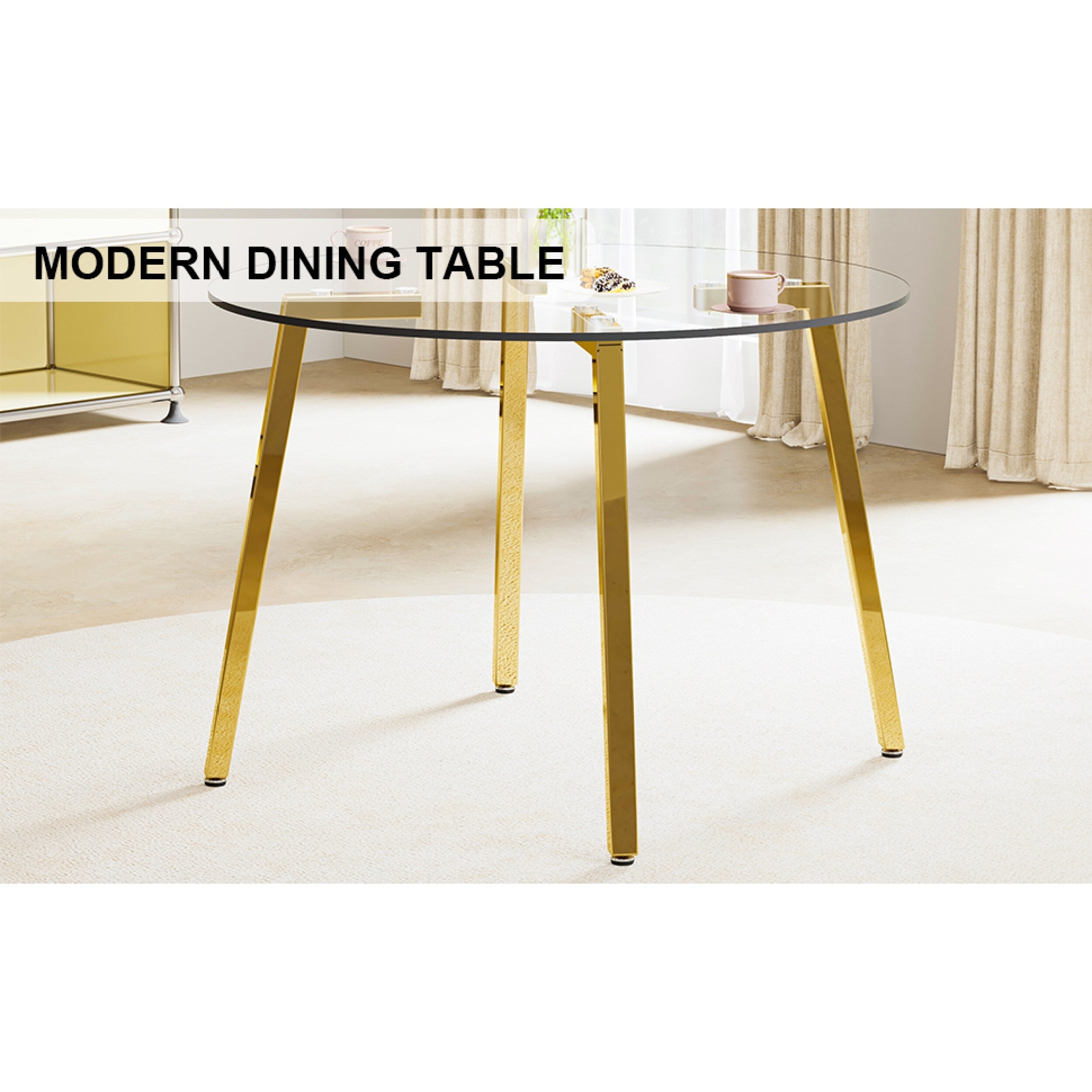 42.01 Inch Round Kitchen Dining Table for 4 - MDF Top with Wood Veneer & Rubberwood Legs - Perfect for Small Spaces, Breakfast Nook, and Cozy Family Meals