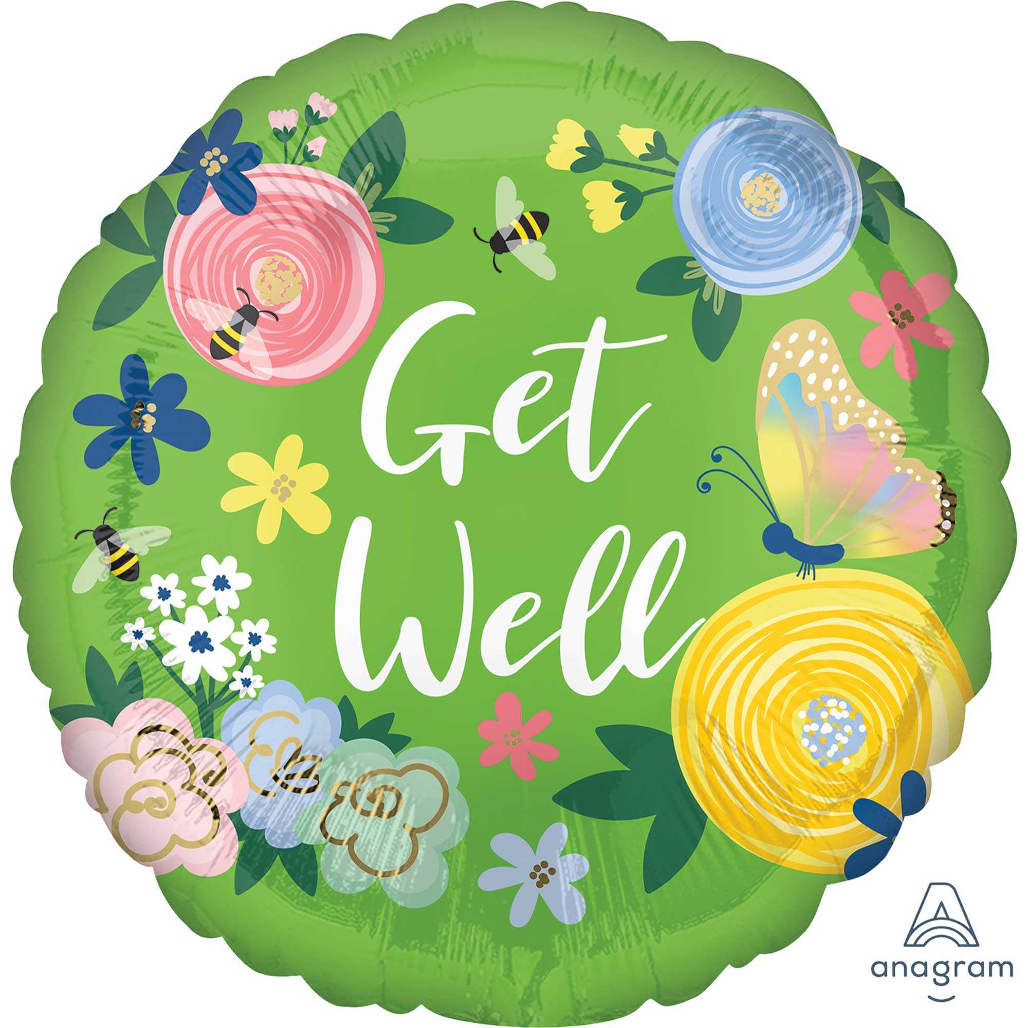 45cm Standard HX Get Well Floral Garden Balloon - Perfect for Hospital Visits, Recovery Gifts & Cheer Up Decorations