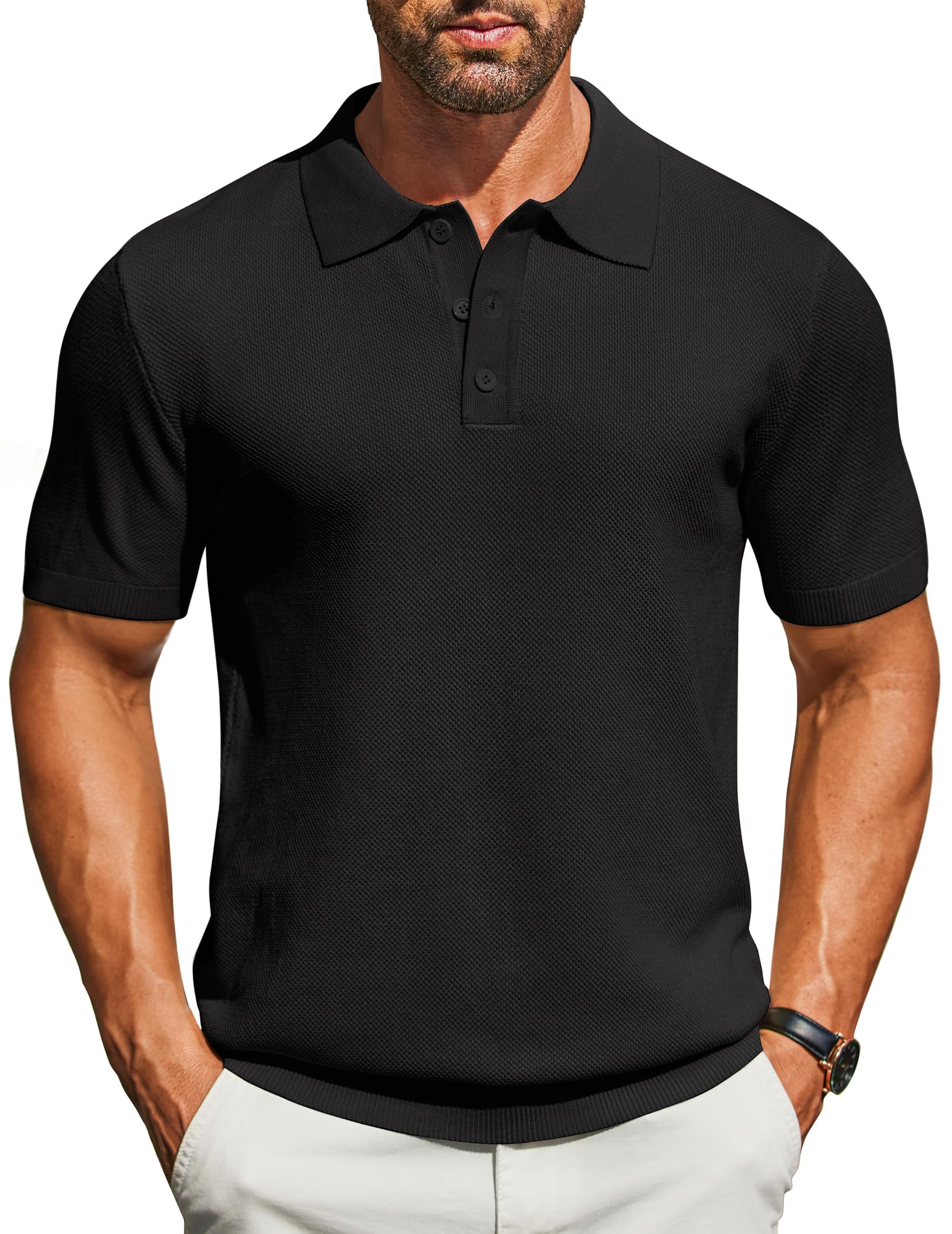 COOFANDY Men's Classic Fit Knit Polo Shirt - Short Sleeve Textured Casual Golf Shirt with Collar | Perfect for Golf, Office & Summer Outings