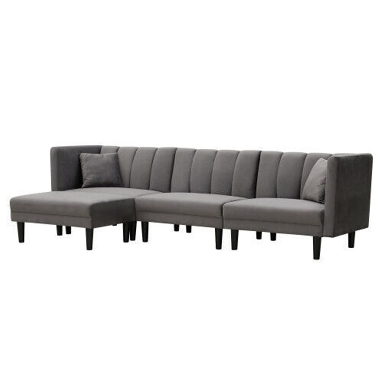 ALIDAM Modern Sectional Sofa Couch - Reversible Leather Sleeper Sofa with 2 Pillows, Dark Grey Velvet Recliner Seat for Living Room, Home Theater & Family Gatherings