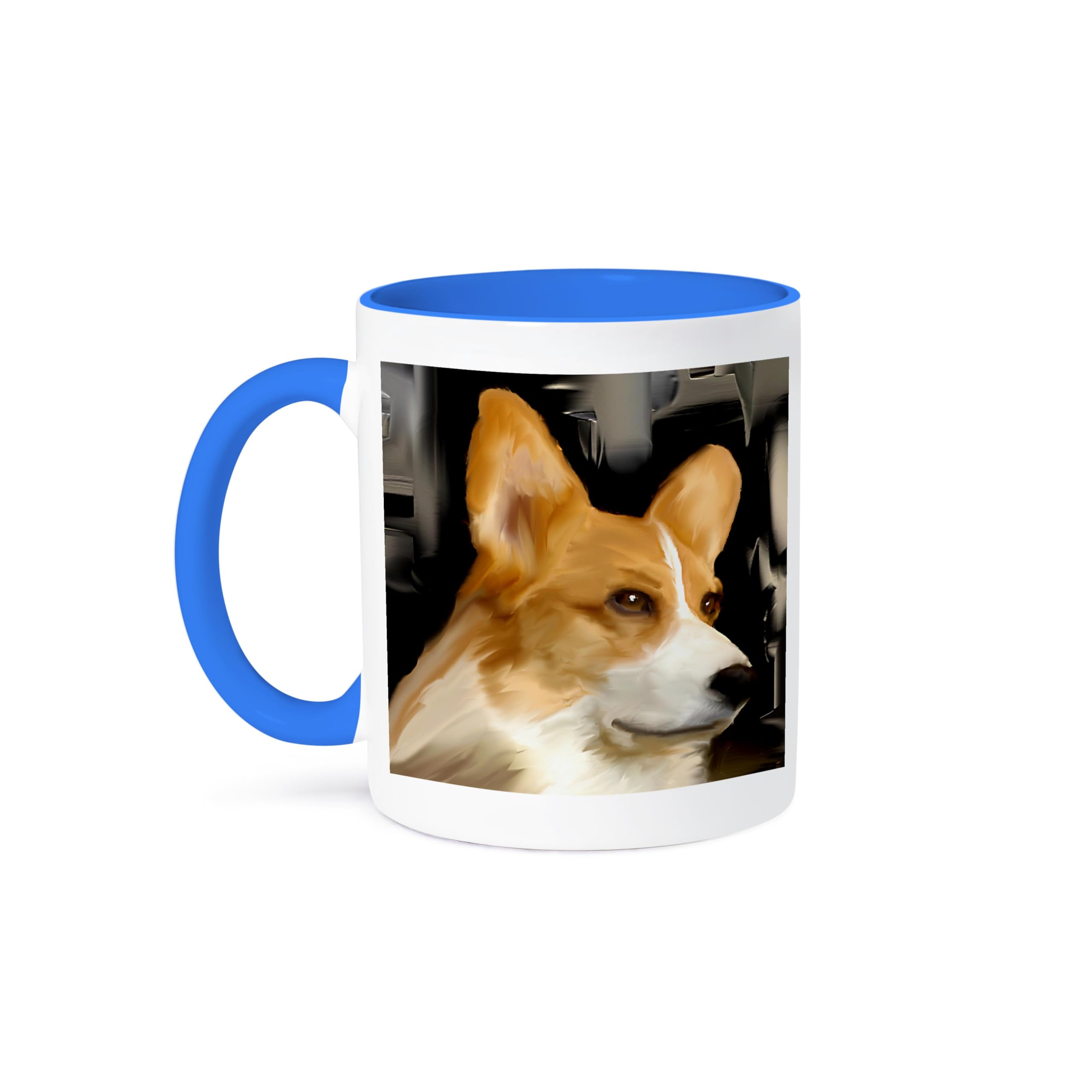 3D Rose Corgi Dog Ceramic Coffee Mug - 11 oz Blue and White Cute Puppy Gift for Dog Lovers - Perfect for Home, Office or Gifts