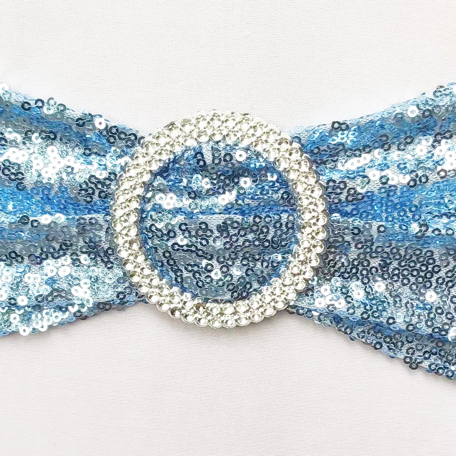 High Elastic Sequin Chair Sashes with Buckle - Soft Stretch Shining Chair Bows for Wedding, Birthday Party & Home Decoration (Light Blue, 10 Pack) - Perfect for Banquet Decor, Bridal Showers & Special Events
