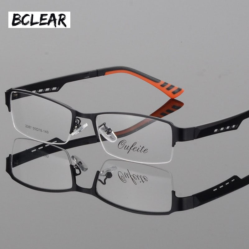 Bclear Men's Eyeglasses - Lightweight Titanium Alloy Frame, Semi-Rimless Square Glasses (Model S2387) for Work, Reading & Everyday Use