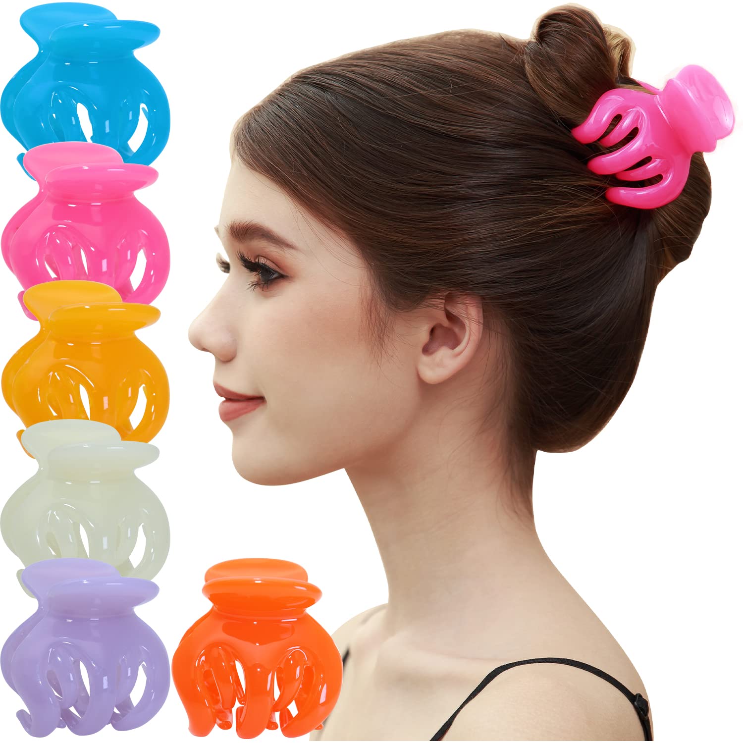 6-Pack Women's Hair Clips - Non-Slip Pumpkin Interlocking Teeth Design for Secure Hold | Medium Jelly Candy Multicolor Claw Clips | Perfect for Ponytails, Buns & Everyday Hairstyles