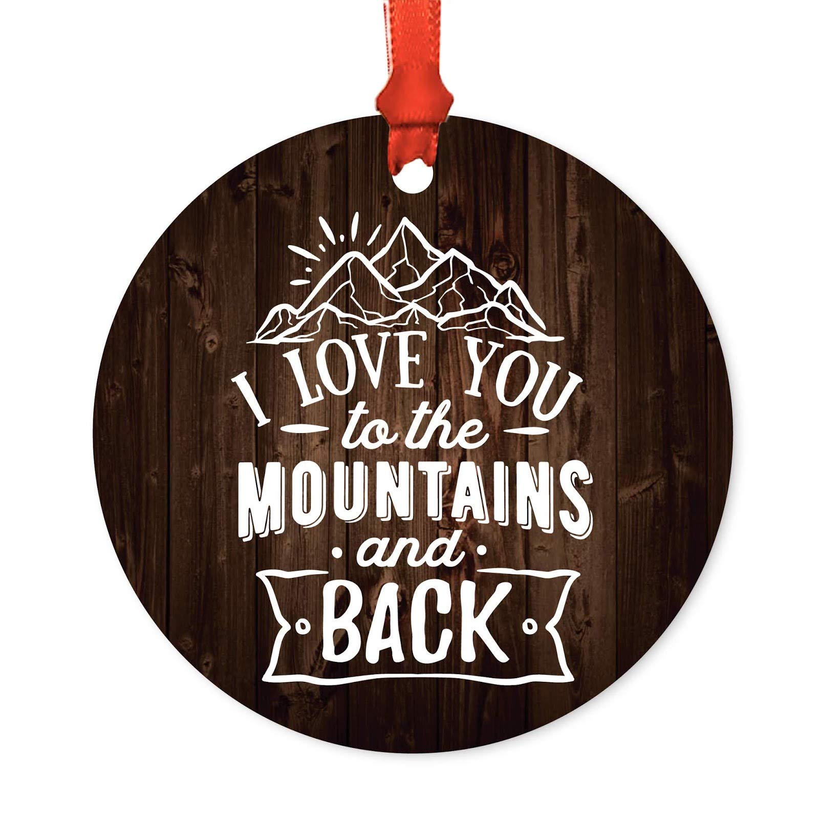 Rustic Wood & Metal Farmhouse Christmas Ornament - 'I Love You to The Mountains and Back' Keepsake - 1-Pack with Ribbon & Gift Bag - Perfect for Holiday Decor, Tree Trimming & Thoughtful Gifting