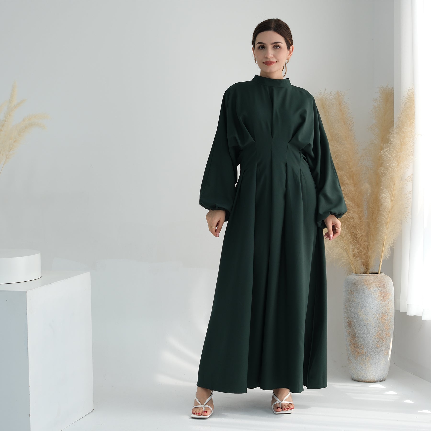 Madison Long Sleeve Maxi Dress in Green | Flowy Boho Chic Women's Dress for Casual Outings, Date Nights & Fall Weddings