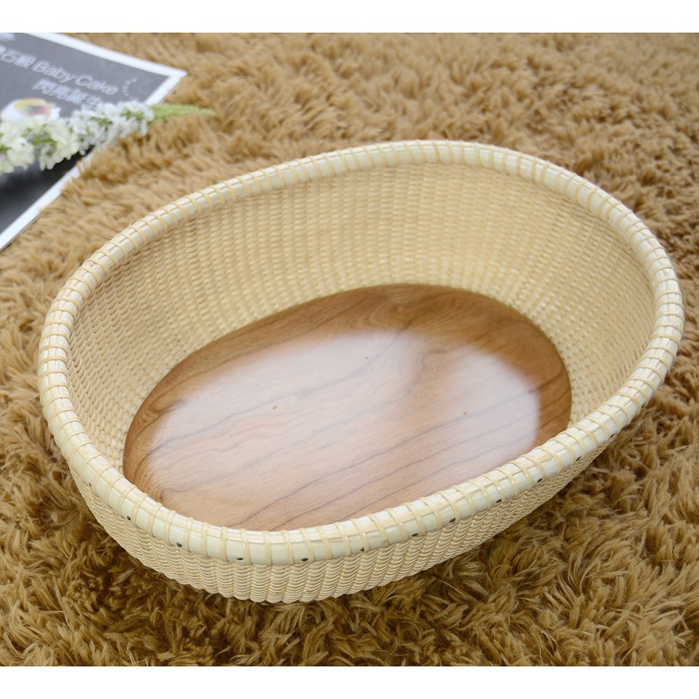 Nantucket-Style Cane Weave Fruit Basket - Natural Bread Tray for Kitchen Counter, Cake Display & Table Organizer | Perfect for Farmhouse Decor, Picnics & Rustic Weddings