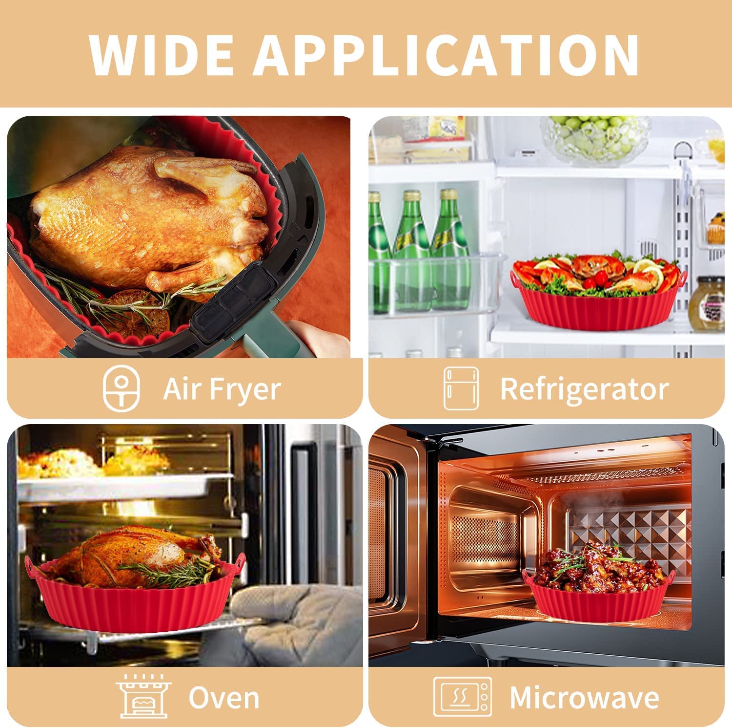 SHOPOGENIX Air Fryer Silicone Baking Tray with Ear Handles - Heat Resistant Food Grade Accessories for Oven & Pot (Pack of 1) - Perfect for Baking, Roasting & Meal Prep
