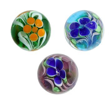 Handmade 16mm Art Glass Marbles with Stands - Set of 3 Peony Design for Home Decor, Office Desk, Gift & Collection Display
