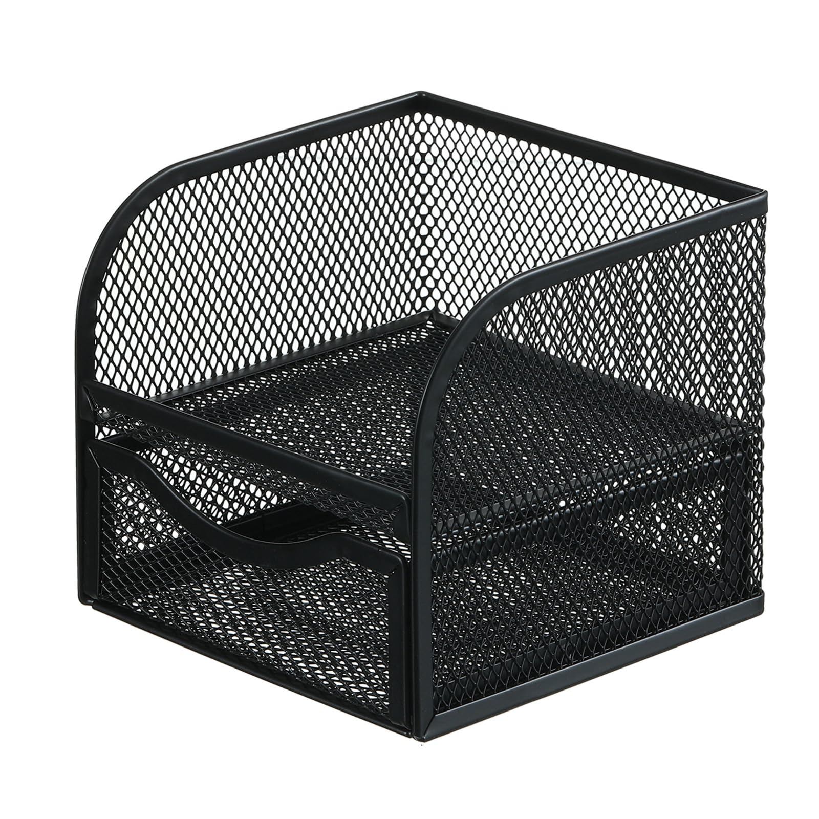 BAIMOQI Metal Pen Holder with Sliding Drawer - Space Saving Desk Organizer for Office & Home Use