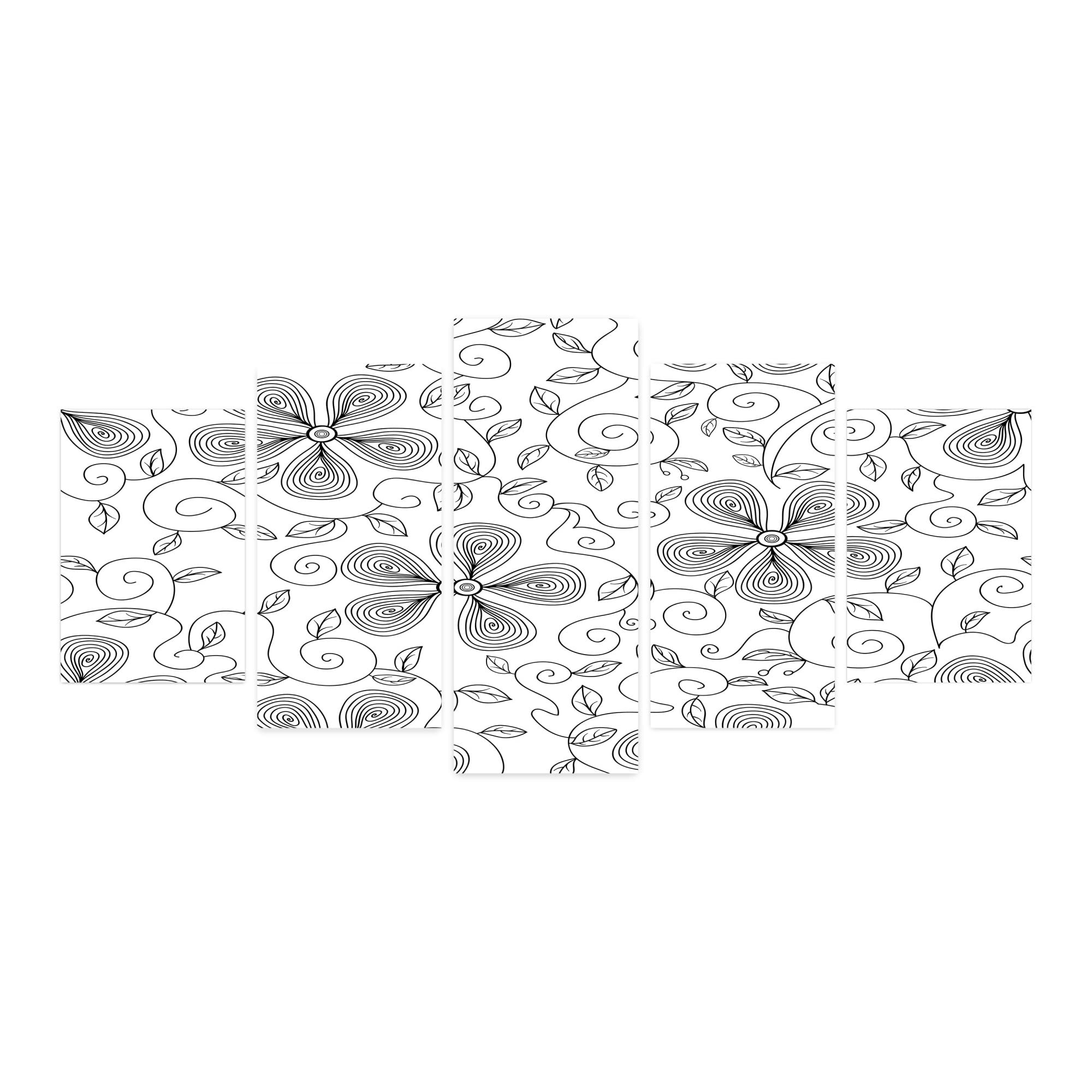 Ambesonne Floral 5-Panel Acrylic Glass Wall Art - Modern Black and White Doodle Flower Petals with Swirly Branches - 60