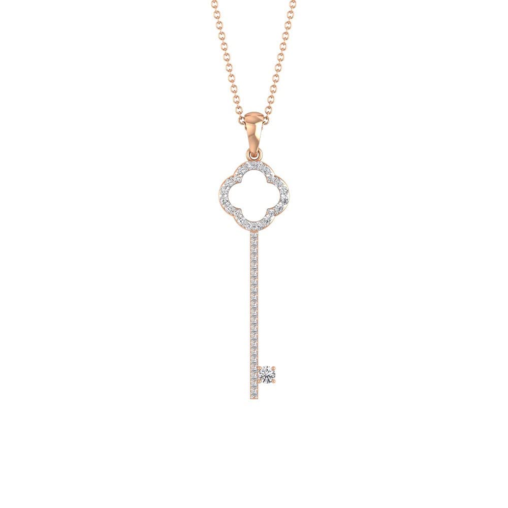 Rosec Jewels - 14K Solid Gold Genuine Diamond Open Clover Key Pendant Necklace for Women (1/2 Carat, HI Color SI Clarity) - Perfect Gift for Anniversary, Birthday & Valentine's Day