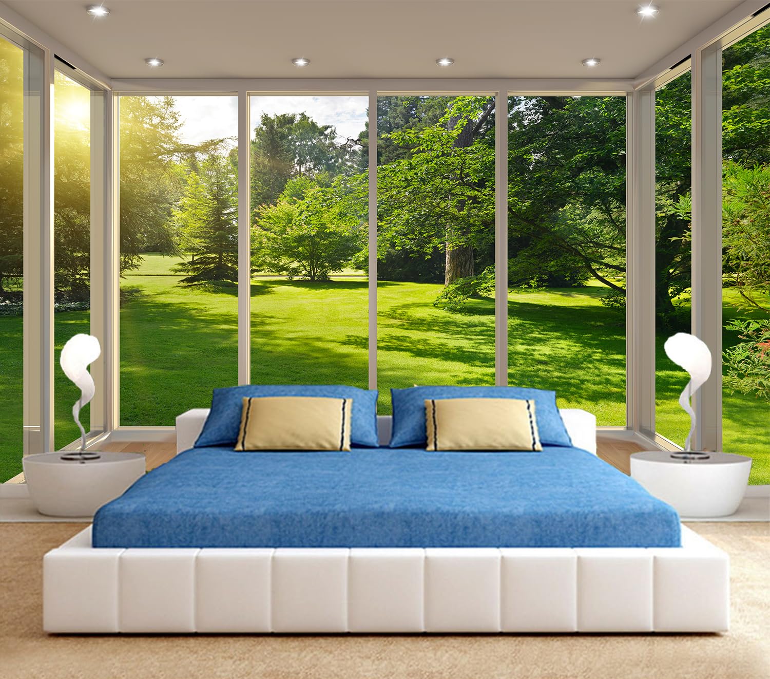 FLFK 3D Peel and Stick Wallpaper - Sunshine Green Lawn Forest Landscape Self-Adhesive Large Poster (118