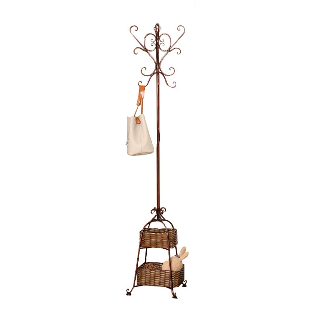 European Style Moolo Coat Rack - Modern Wrought Iron Floor Standing Hanger with Storage Baskets for Bedroom & Living Room Organization (Bronze) | Perfect for Small Spaces, Entryway Storage & Clothes Drying