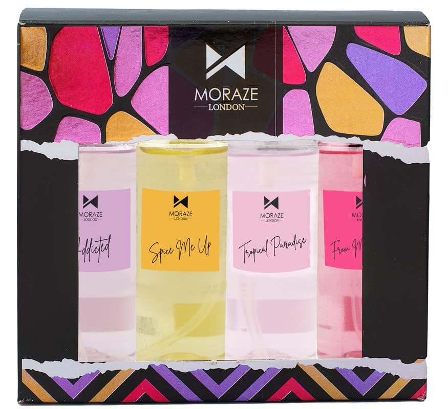 Moraze Long Lasting Body Mist for Men & Women - 4 Pack Travel Size Fragrance Perfume Spray (50ml Each) - Fresh Scent for Daily Use, Gym, Office & Outdoor Activities