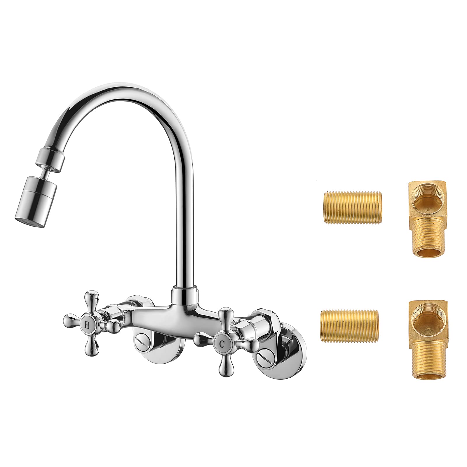 Upgraded 6 Inch Wall Mount Kitchen Sink Faucet with Cross Handles - Chrome Finish RULIA RB1026 - Perfect for Small Kitchens, Bathrooms & RV Sinks