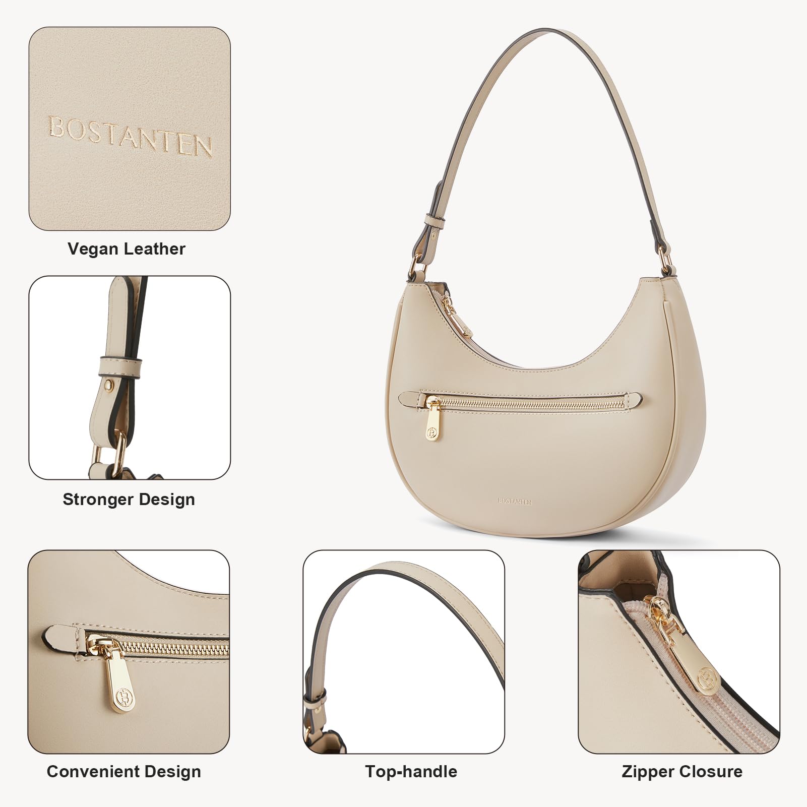 BOSTANTEN Small Crossbody Purse for Women - Trendy Crescent Shoulder Bag Hobo Handbag with Adjustable Strap, Perfect for Everyday Use, Travel, and Date Night