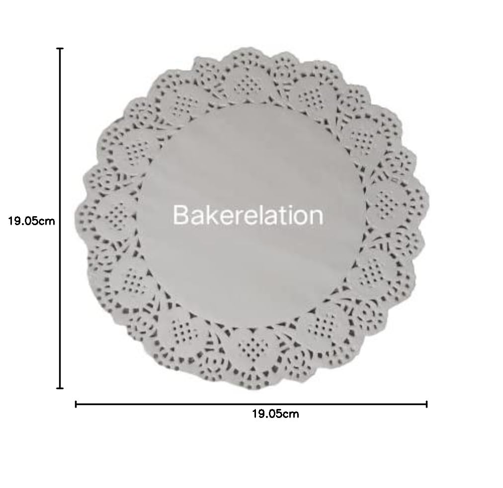 Bakerelation 4.5 Inch White Lace Paper Doilies - 100 Pack Round Decorative Placemats for Cake Packaging, Dessert Displays, and Party Table Settings