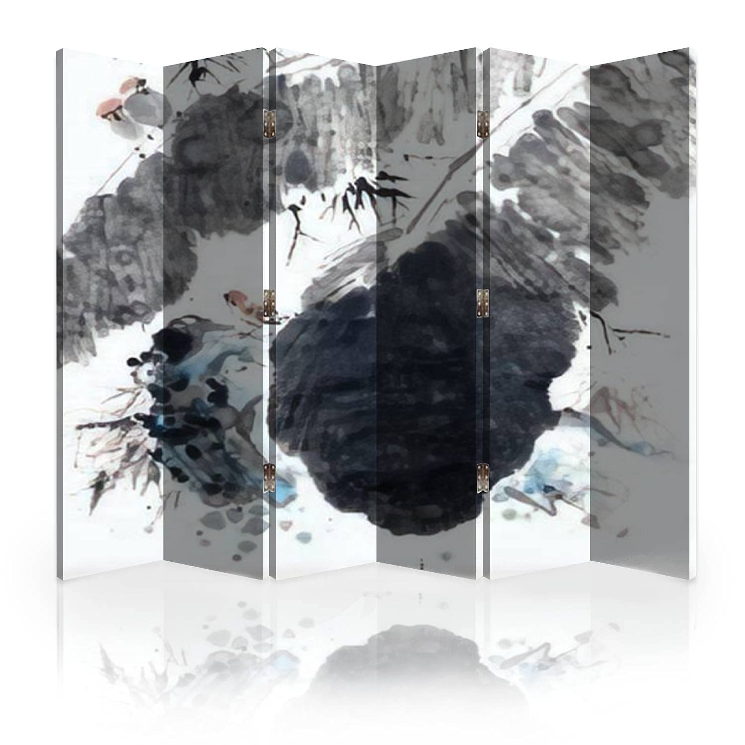 6-Panel Canvas Room Divider Screen with Traditional Chinese Ink Wash Painting - Folding Privacy Partition for Bedroom, Office & Living Room | Elegant Space Separator & Decorative Wall Art