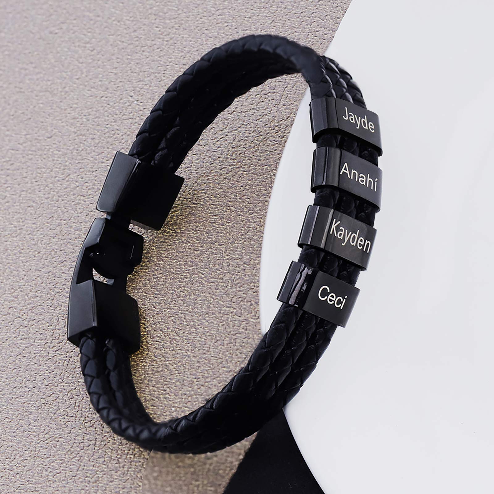Custom Engraved Leather Braided Bracelets for Men & Women - Personalized Name Bracelet - Perfect Gift for Christmas, Father's Day, Anniversary - Ideal for Casual Wear, Date Nights, and Special Occasions