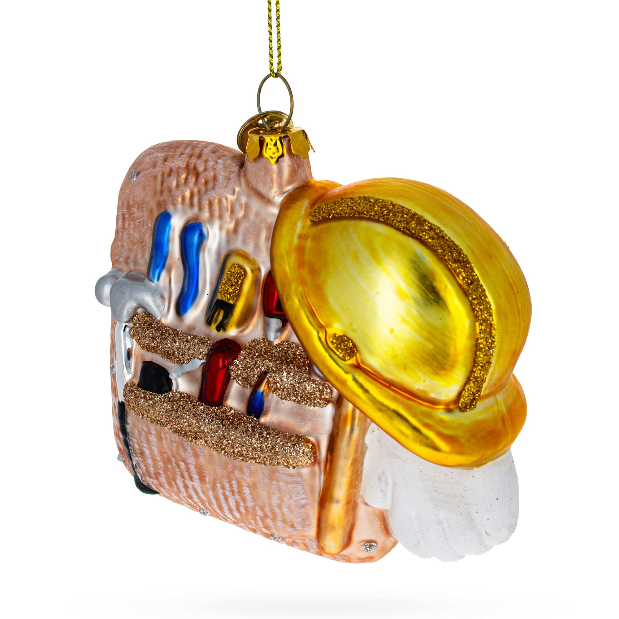 Handcrafted Blown Glass Construction Worker Toolbox Christmas Ornament - Perfect for Holiday Decor, DIY Gifts & Construction-Themed Tree Decorations