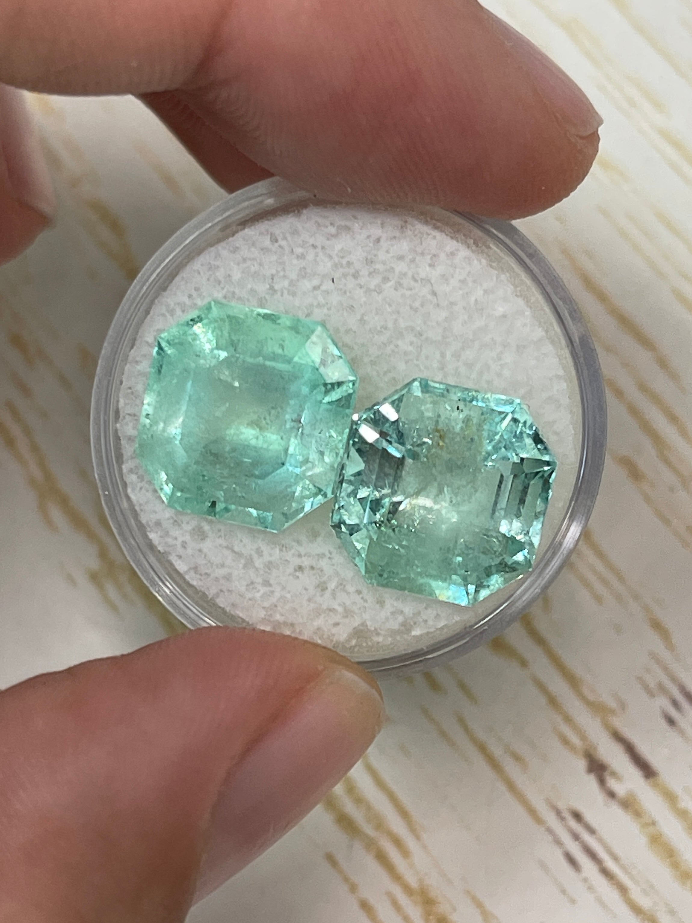 16.34tcw Matching Light Green Natural Colombian Loose Emeralds - Asscher Cut Gemstones for Jewelry Making, Engagement Rings & Luxury Gifts
