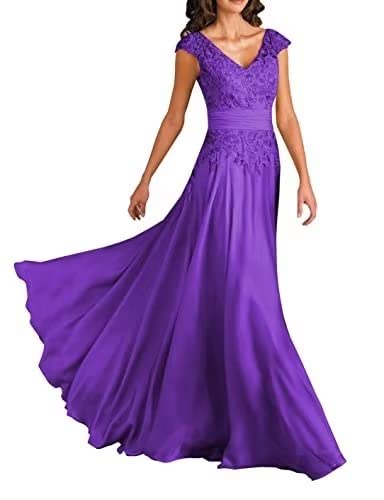 Elegant Short Sleeve Lace V-Neck Chiffon Mother of The Bride Dress - Formal Wedding Guest Evening Gown for Special Occasions, Parties & Celebrations