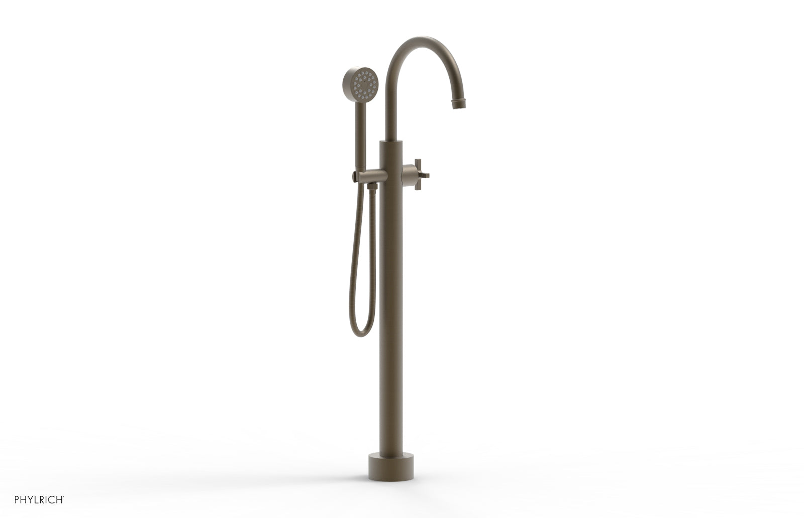 HEX MODERN Tall Floor Mount Tub Filler with Cross Handle & Hand Shower - Model 501 46 01 - Perfect for Luxury Bathroom Renovations and Spa-Like Shower Experiences