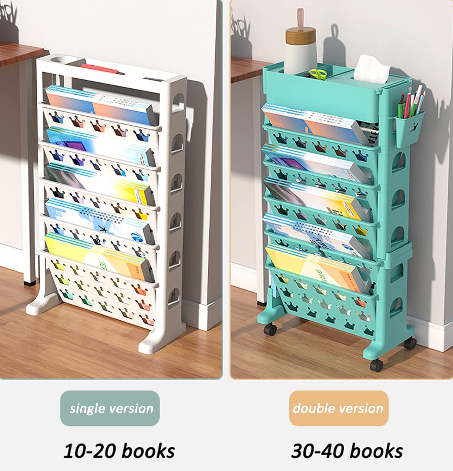 Portable Rolling Bookshelf for Classroom - Slim Mobile Desk Storage Organizer with Wheels, Compact Bookcase for Books, Magazines & Supplies - Ideal for School, Library, Office & Home Study Use