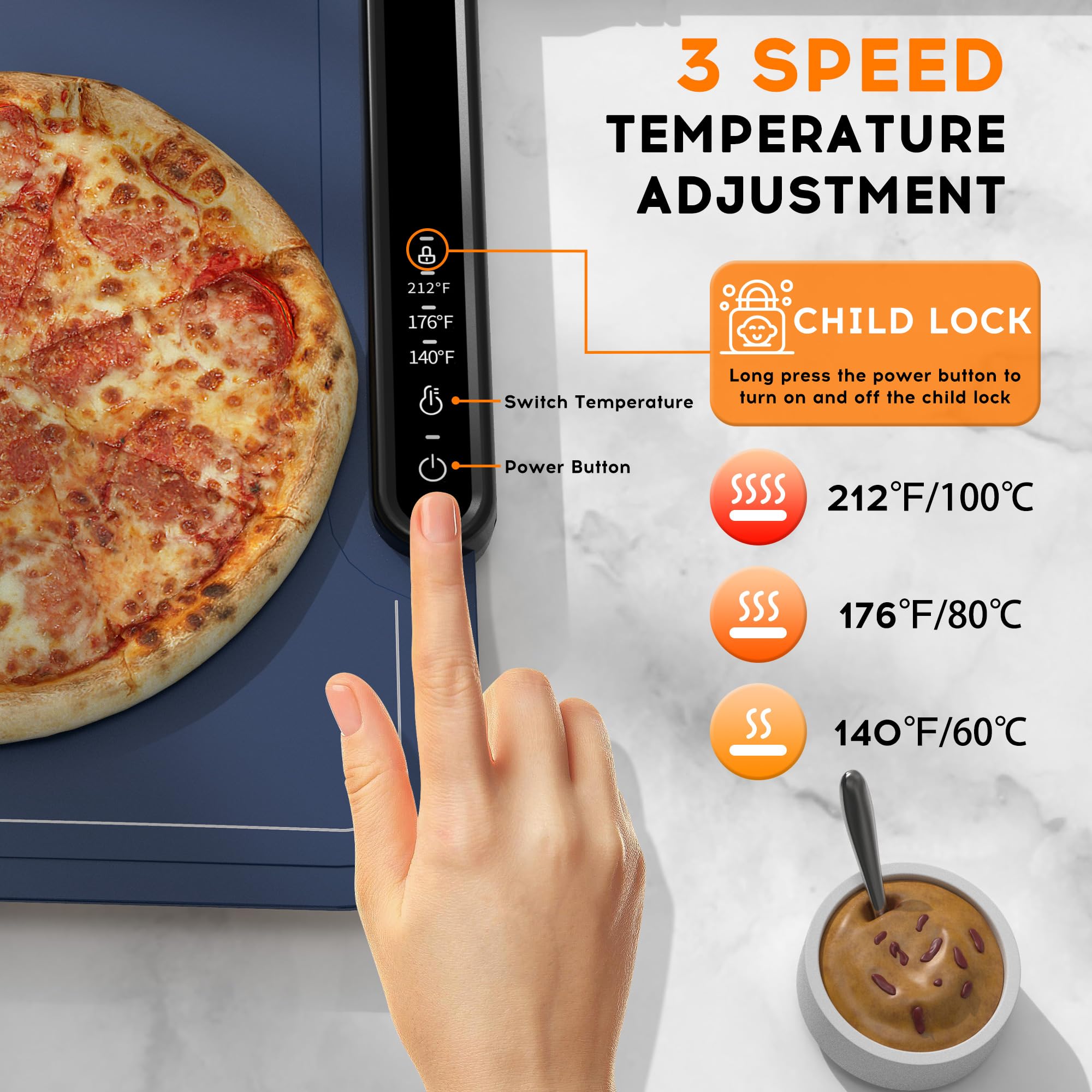Electric Food Warming Mat - Portable Silicone Buffet Tray Warmer with 3 Temperature Settings & Auto Shut Off | Keep Dishes Warm for Parties, Catering & Home Use | Rollable Design for Easy Storage | Premium Blue Heating Pad for Hot Logic Meals