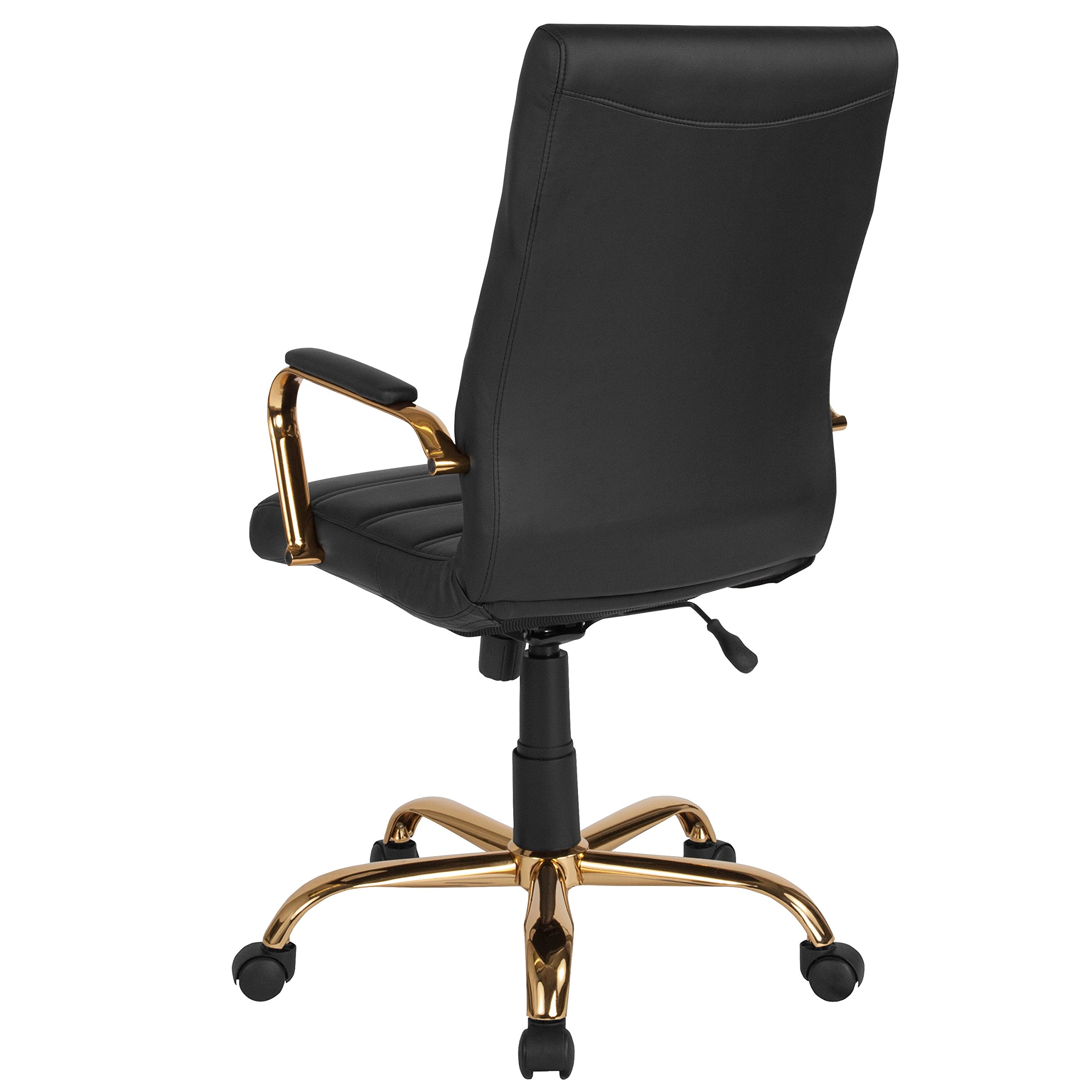 Premium High Back Executive Office Chair - Black LeatherSoft Swivel Desk Chair with Gold Frame & Adjustable Armrests - Ergonomic Support for Home Office, Conference Rooms & Workspaces