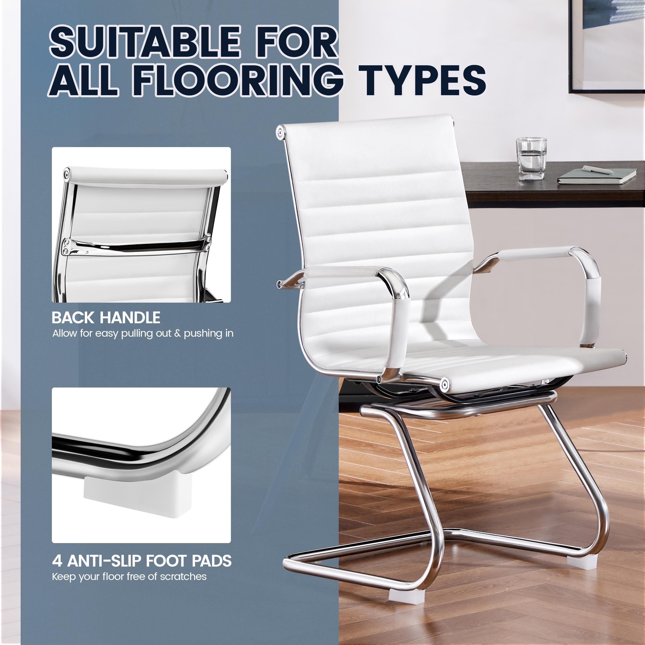 Yaheetech 2-Pack White Faux Leather Mid Back Office Reception Chairs - No Wheels, Ergonomic Design for Conference Rooms, Waiting Areas & Guest Seating - Comfortable & Stylish for Professional Spaces