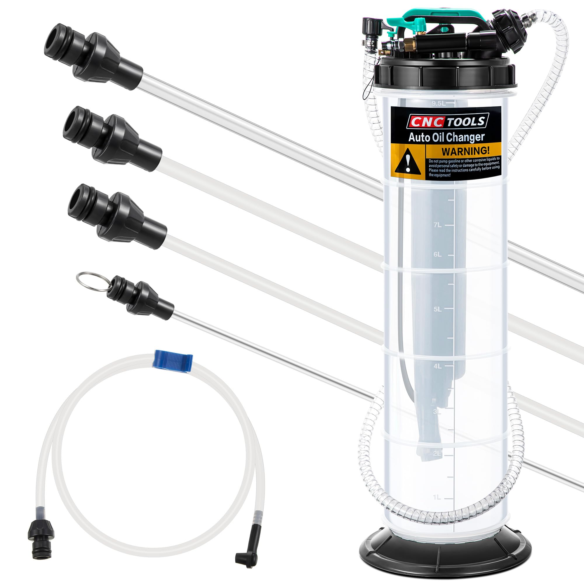 2.5 Gallon/9.5L Manual Pneumatic Oil Fluid Extractor Pump - Automotive Oil Changer & Brake Bleeder Kit with 5 Hoses for Cars, SUVs, Trucks, Yachts - Perfect for DIY Oil Changes & Brake Maintenance