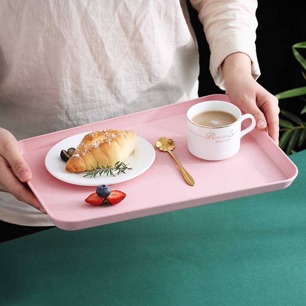 Unbreakable Wheat Straw Dinner Tray - Decorative Food Serving Platter for Coffee Table, Couch, Party & Picnic | Eco-Friendly Pink Snack & Appetizer Tray for Indoor Dining & Outdoor Gatherings