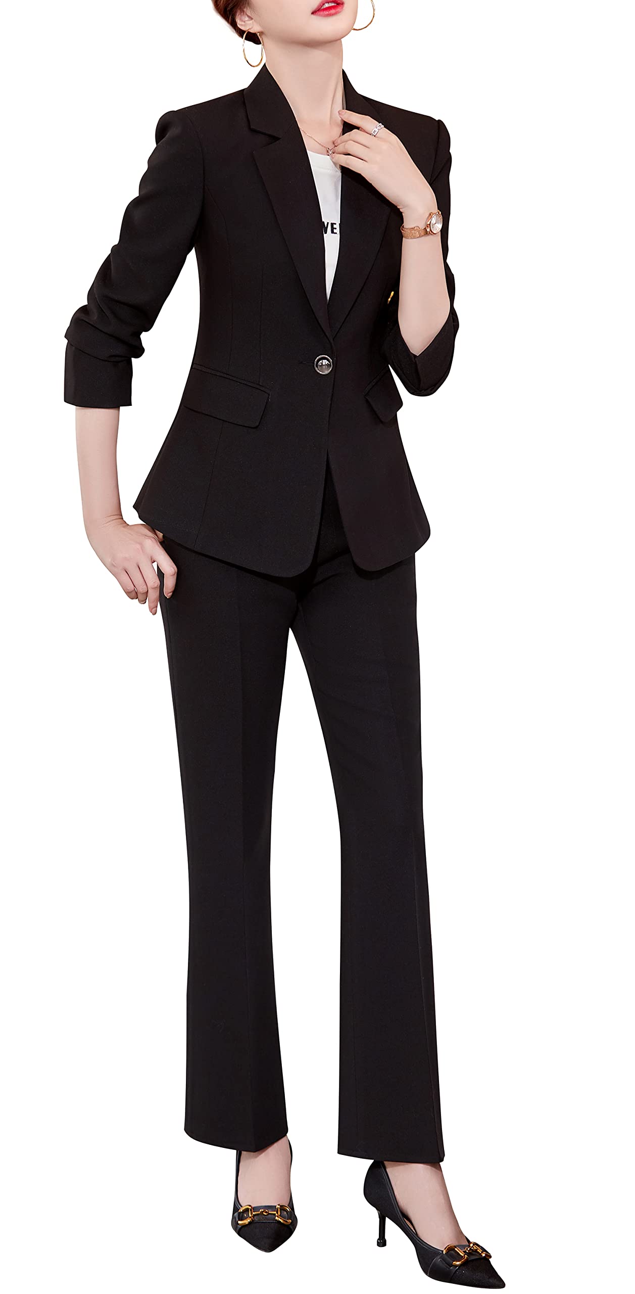 SUSIELADY Women's 2-Piece Blazer Suit Set - Solid Color Professional Work Pantsuit for Business Office & Casual Wear | Perfect for Meetings, Interviews, and Office Outfits
