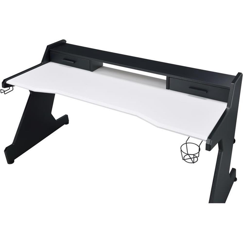 Acme Bigga Wooden 2-Drawer Gaming Table with Sturdy Metal Frame - Black & White Finish | Perfect for Board Games, Poker Nights & Home Office Use