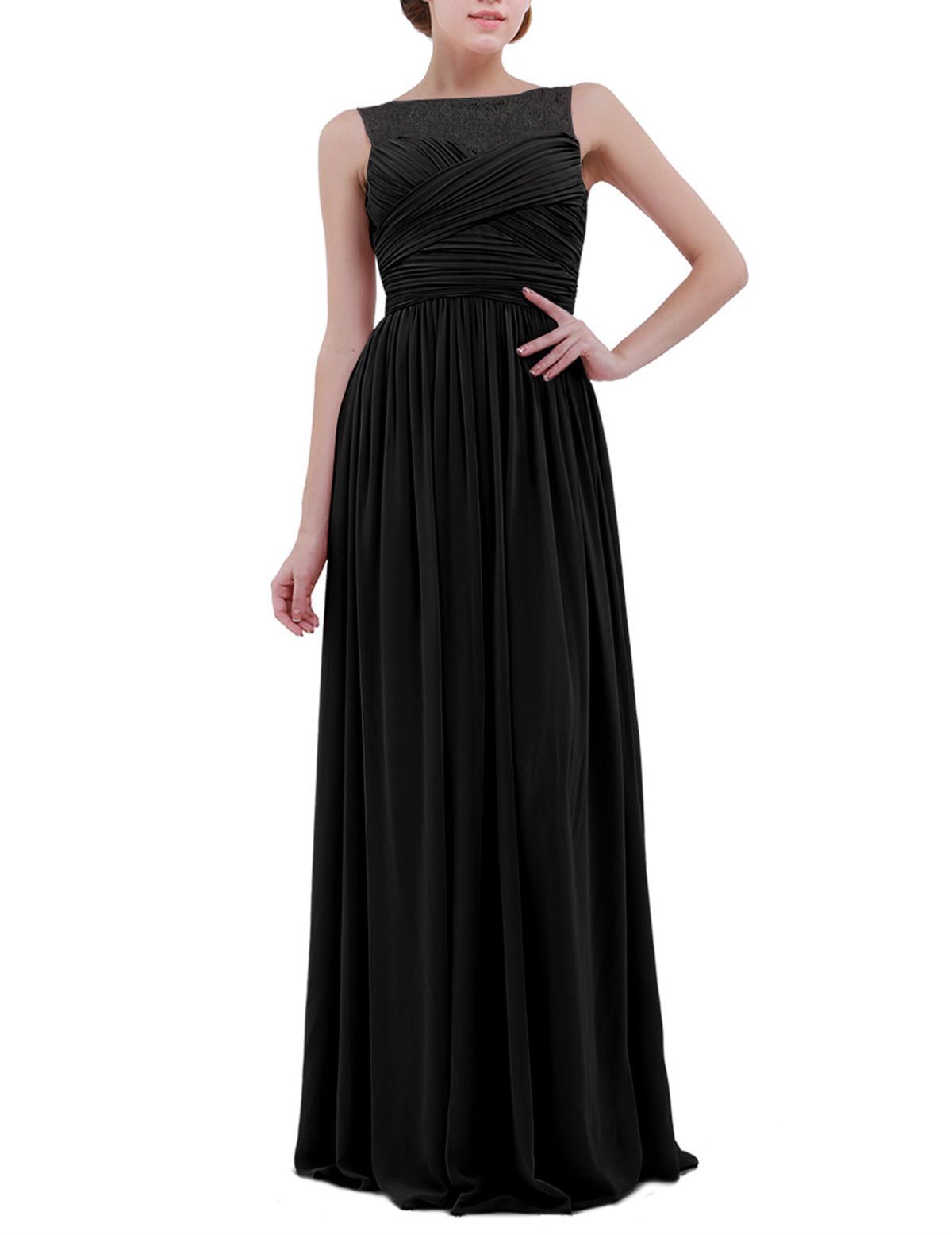 Elegant Sleeveless Lace Chiffon Ruched Empire Bridesmaid Dress - Long Evening Prom Gown for Women - Perfect for Weddings, Parties & Special Occasions