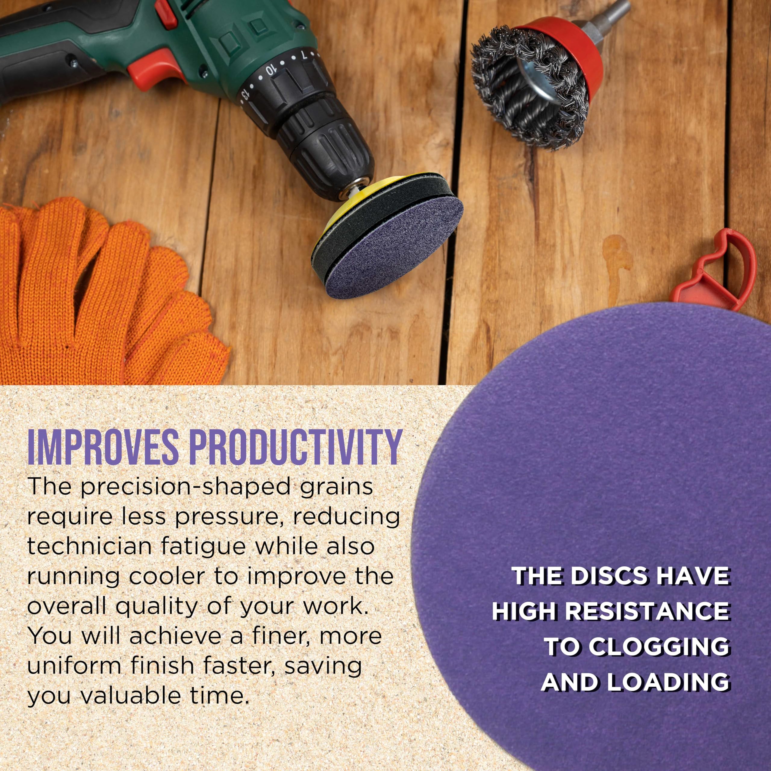 Dura-Gold Premium 320 Grit 3 Inch Purple Film Ceramic Sanding Discs - 30 Pack Hook & Loop Backing for DA Sander, Drill, Grinder, Rotary Tool - Perfect for Auto Body Paint, Metal, Wood Sanding & Woodworking Projects - Ideal for DIY, Automotive Repair & Furniture Refinishing